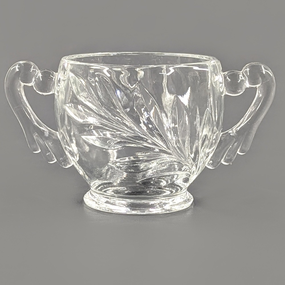 Vintage Clear Pressed Glass Double Handled Sugar Bowl Wheat Pattern Replacement